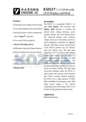 ES5117 datasheet - 3 1/2 DVM with LED Display and Hold