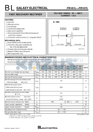 FR105L datasheet - FAST RECOVERY RECTIFIER