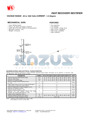 FR106 datasheet - FAST RECOVERY RECTIFIER(VOLTAGE RANGE - 50 to 1000 Volts CURRENT - 1.0 Ampere)