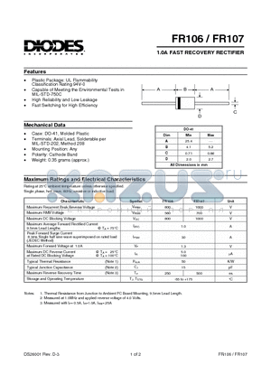 FR106 datasheet - 1.0A FAST RECOVERY RECTIFIER