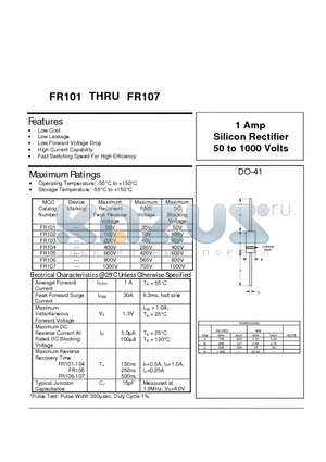 FR106 datasheet - 1 Amp Schottky Rectifier 50 to 100 Volts