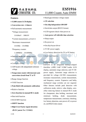 ES51916 datasheet - 11,000 Counts Auto DMM