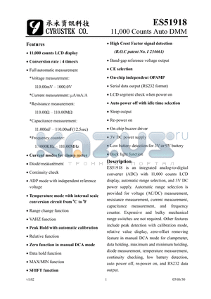 ES51918 datasheet - 11,000 Counts Auto DMM