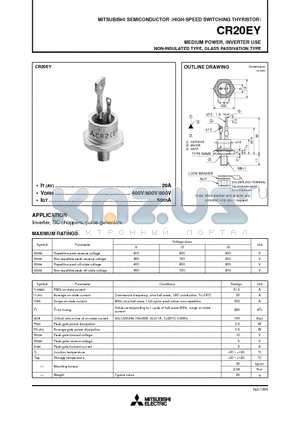 CR20EY datasheet - MEDIUM POWER, INVERTER USE NON-INSULATED TYPE, GLASS PASSIVATION TYPE