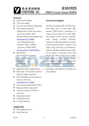 ES51925_10 datasheet - 3000 Counts Smart DMM