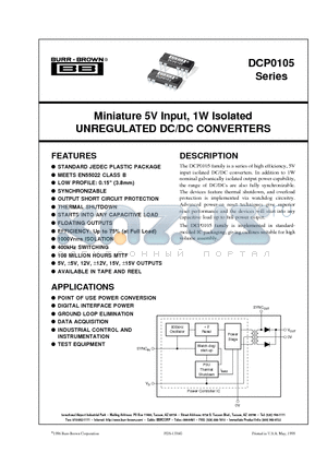 DCP010505P-U/700 datasheet - Miniature 5V Input, 1W Isolated UNREGULATED DC/DC CONVERTERS