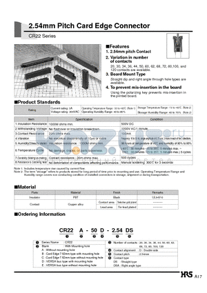 CR22-30D-2.54DSA datasheet - 2.54mm Pitch Card Edge Connector