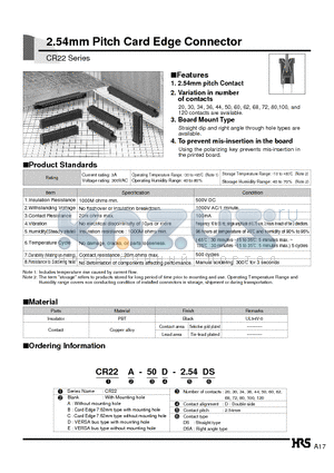 CR22-34D-2.54DS datasheet - 2.54mm Pitch Card Edge Connector