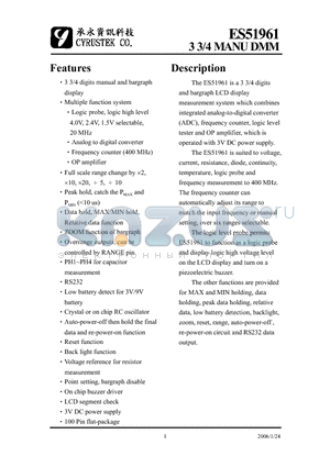 ES51961 datasheet - 3 3/4 MANU DMM