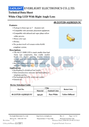 48-213-T2D-AQ2R2QY-3C datasheet - White Chip LED With Right Angle Lens