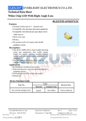 48-213-T3D-AP1Q2TY-3C datasheet - White Chip LED With Right Angle Lens