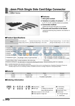 CR23-22SA-4DS datasheet - 4mm Pitch Single Side Card Edge Connector