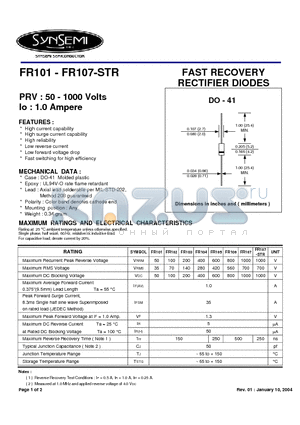 FR107-STR datasheet - FAST RECOVERY RECTIFIER DIODES
