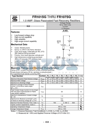 FR107SG datasheet - 1.0 AMP. Glass Passivated Fast Recovery Rectifiers