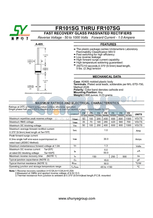 FR107SG datasheet - FAST RECOVERY GLASS PASSIVATED RECTIFIERS