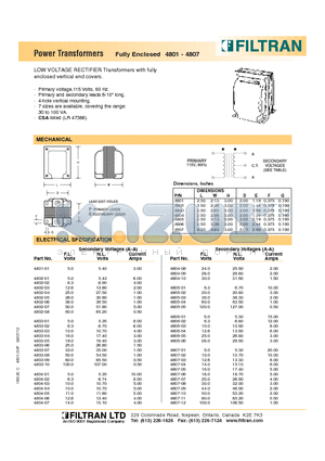 4803-10 datasheet - Power Transformers Fully Enclosed