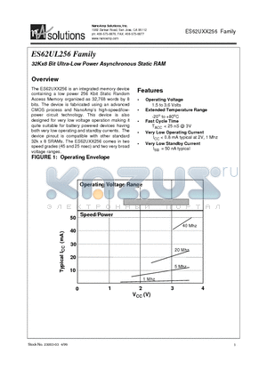 ES62UL256-45SC datasheet - 32Kx8 Bit Ultra-Low Power Asynchronous Static RAM