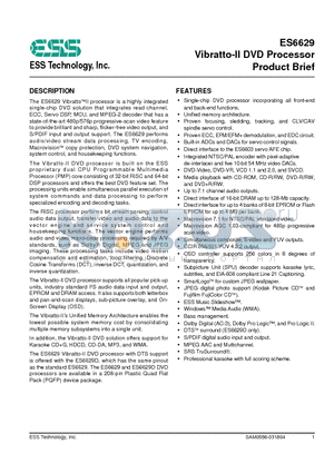 ES6603SF datasheet - Vibratto-II DVD Processor Product Brief