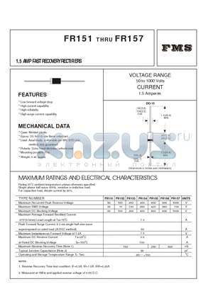 FR151 datasheet - 1.5 AMP FAST RECOVERY RECTIFIERS