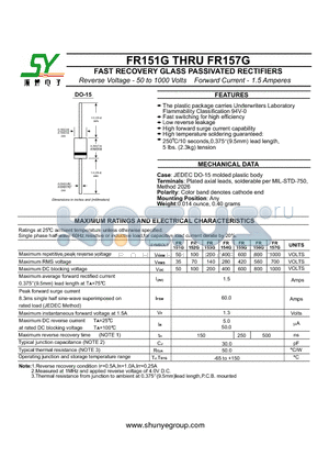 FR151G datasheet - FAST RECOVERY GLASS PASSIVATED RECTIFIERS