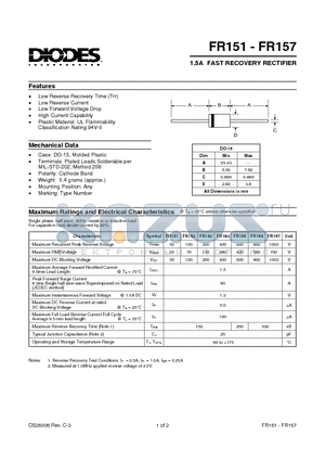 FR152 datasheet - 1.5A FAST RECOVERY RECTIFIER
