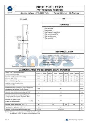 FR153 datasheet - FAST RECOVERY RECTIFIER