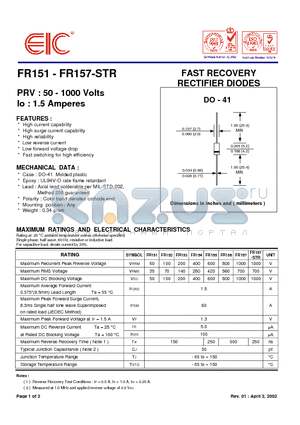 FR153 datasheet - FAST RECOVERY RECTIFIER DIODES