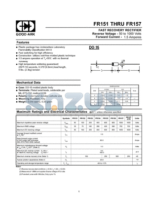 FR153 datasheet - FAST RECOVERY RECTIFIER