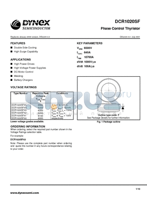 DCR1020SF62 datasheet - Phase Control Thyristor