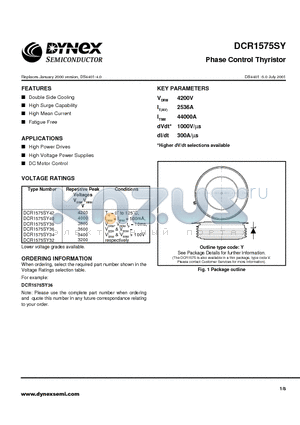 DCR1575SY40 datasheet - Phase Control Thyristor