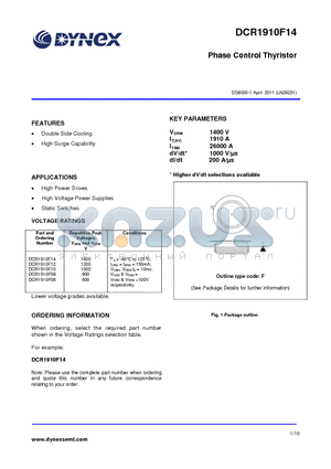 DCR1910F06 datasheet - Phase Control Thyristor