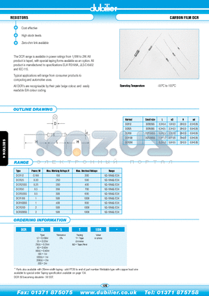 DCR200SS5BD10K datasheet - RESISTORS CARBON FILM DCR