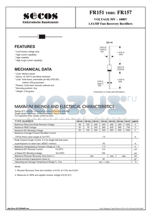 FR156 datasheet - 1.5AMP Fast Recovery Rectifiers