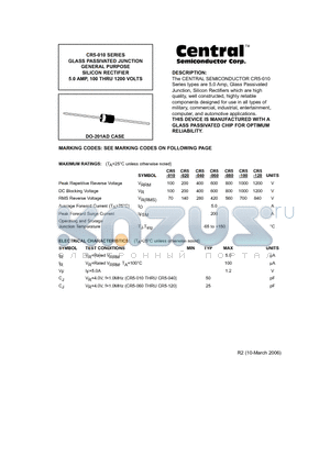 CR5-020 datasheet - GLASS PASSIVATED JUNCTION GENERAL PURPOSE SILICON RECTIFIER 5.0 AMP, 100 THRU 1200 VOLTS