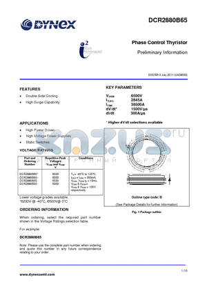 DCR2880B60 datasheet - Phase Control Thyristor