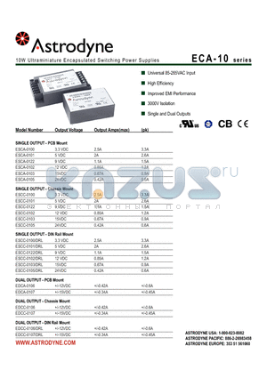 ESCA-0100 datasheet - 10W Ultraminiature Encapsulated Switching Power Supplies
