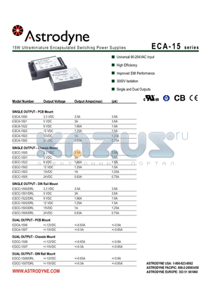 ESCA-1503 datasheet - 15W Ultraminiature Encapsulated Switching Power Supplies