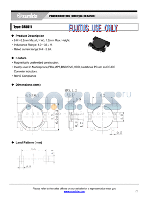 CR5D11NP-1R0MB datasheet - POWER INDUCTORS <SMD Type: CR Series>