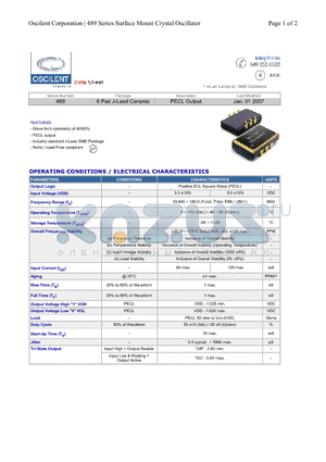 489-28.0M-5GN-TTS datasheet - 6 Pad J-Lead Ceramic PECL Output