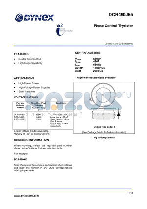 DCR490J65 datasheet - Phase Control Thyristor