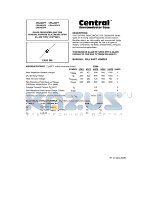CR6A2GPP datasheet - GLASS PASSIVATED JUNCTION GENERAL PURPOSE SILICON RECTIFIER 6A, 200 THRU 1000 VOLTS