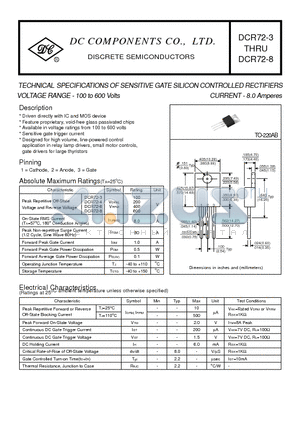 DCR72-3 datasheet - TECHNICAL SPECIFICATIONS OF SENSITIVE GATE SILICON CONTROLLED RECTIFIERS VOLTAGE RANGE - 100 to 600 Volts