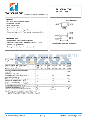 FR1D datasheet - SURFACE MOUNT FAST RECOVERY RECTIFIERS