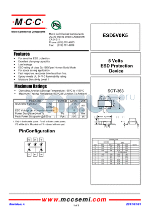 ESD5V0K5 datasheet - 5 Volts ESD Protection Device