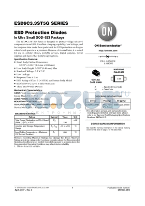 ESD9C5.0ST5G datasheet - ESD Protection Diodes In Ultra Small SOD-923 Package