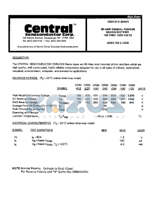 CR80-020 datasheet - 80 AMP GENERAL PURPOSE SILICON RECTIFIER 100 THRU 1200 VOLTS