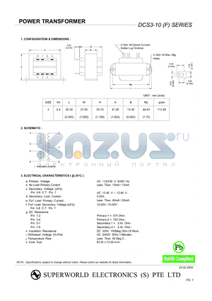 DCS3-10 datasheet - POWER TRANSFORMER