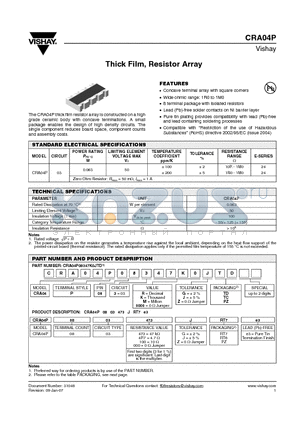 CRA04P datasheet - Thick Film, Resistor Array