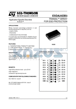 ESDA25DB3 datasheet - TRANSIL ARRAY FOR ESD PROTECTION