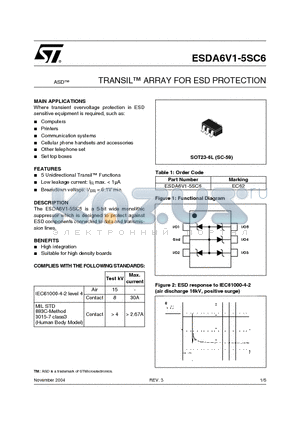 ESDA6V1-5SC6 datasheet - TRANSIL ARRAY FOR ESD PROTECTION